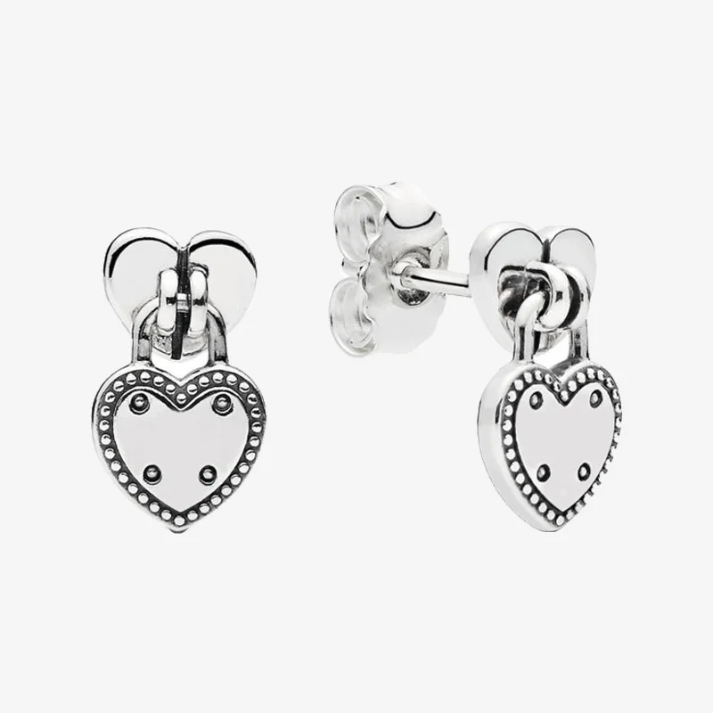 

925 Sterling Silver Pan Earring Exquisite Shining Love Lock Earrings For Women Wedding Gift Fashion Jewelry