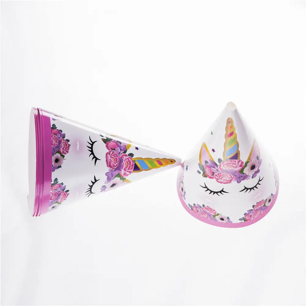 Единорог тема мультяшный набор для вечеринки бумажные шляпы круглые головные