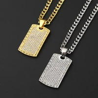 mens hip hop jewelry rock gold color micro pave full rhinestone dog tag pendants necklace for men jewelry for women wholesale