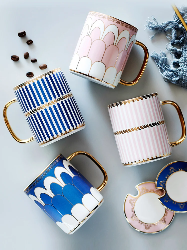 

Винтажная Золотая кофейная чашка в скандинавском стиле, роскошная креативная чашка для воды, фарфоровая керамическая кофейная кружка Tazzine ...