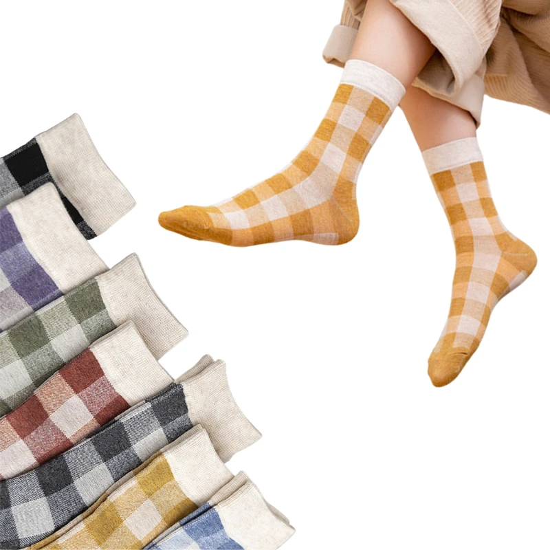 RMSWEETYIL Women Plaid Checkered Dress Socks Colorful Geometric Gingham Cute Novelty Casual Thin Cotton Knit Ladies Crew Sock | Женская