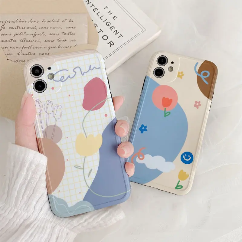 

Cute Flower Phone Case For iPhone 11 Pro Max XS Max X XR 8 7 Plus Shockproof Floral Matte Silicone Cover Coque Fundas