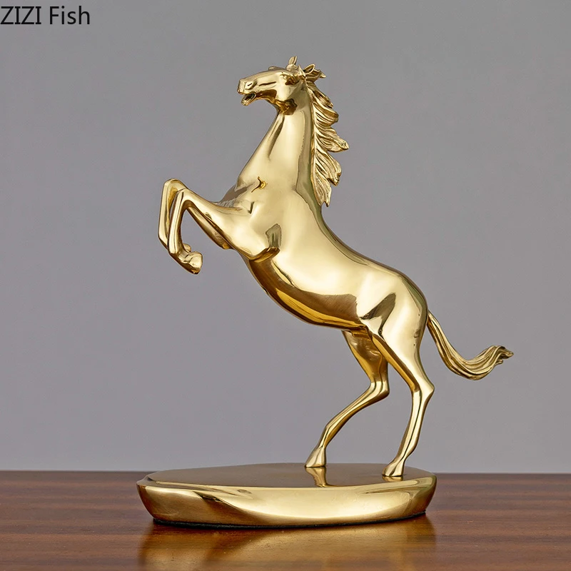 

Creative Plated Golden Copper Horse Sculpture Bookcase Desktop Ornaments Simulation Metal Animal Statue Figurine Gift Home Decor