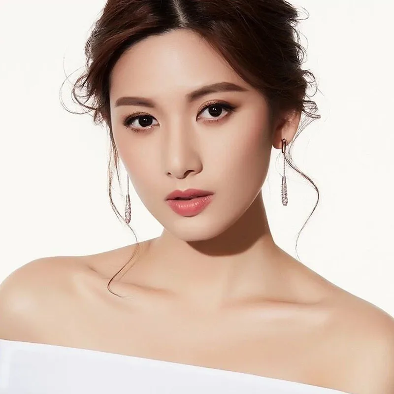 

MEWANRY Prevent Allergy S925 Sterling Silver Ear Pin Stud Earrings New Trendy Elegant Sparkling Drop Zircon Tassel Bride Jewelry