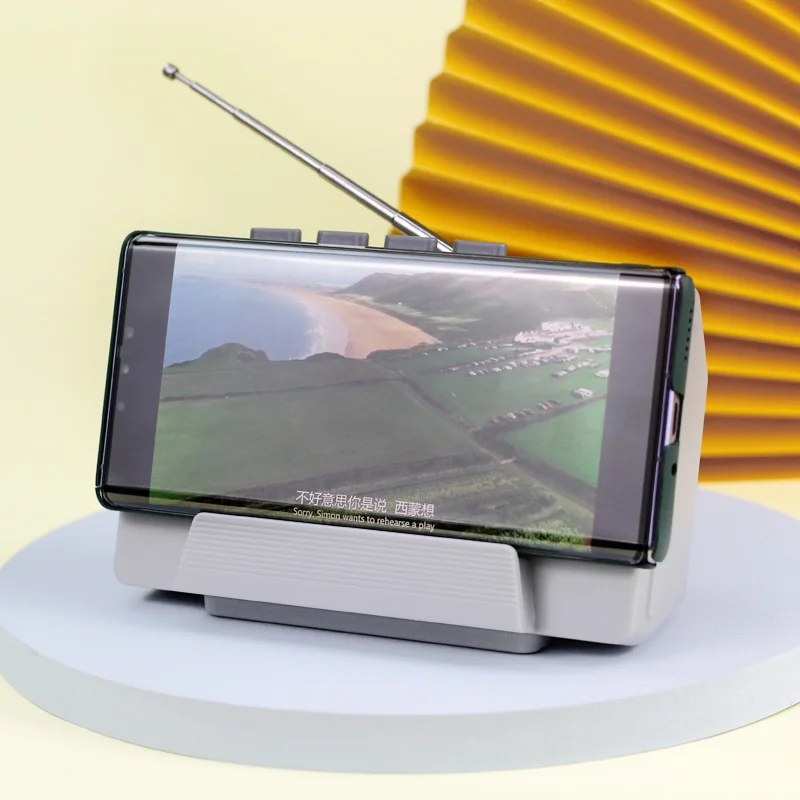 

Portable Wireless Bluetooth Music Speaker Rechargeable FM Listening Phone Holder Light Grey