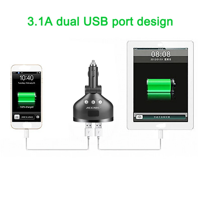 Автомобильное зарядное устройство ACCNIC 3 порта гнездо 1A/2.4A двойной USB зарядный