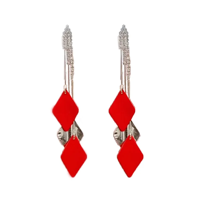 

New 925 Sterling Silver Tassel Geometric Sequin Crystal Pendant Earrings Women Girl Stylish Jewelry Personality Gift