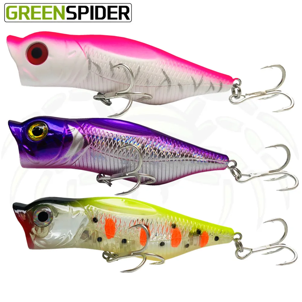 

GREENSPIDER 3Pcs 8.8cm 17g 4# Hooks Artificial Bait Fishing Tackle Popper Lure Fishing Wobbler Top Water Crankbait for Winter