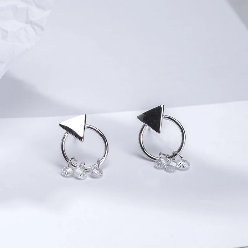 

S925 Sterling Silver Crystal Triangle Earrings For Women Gold plating Simple Fashion Earrings Party Jewelry Gifts