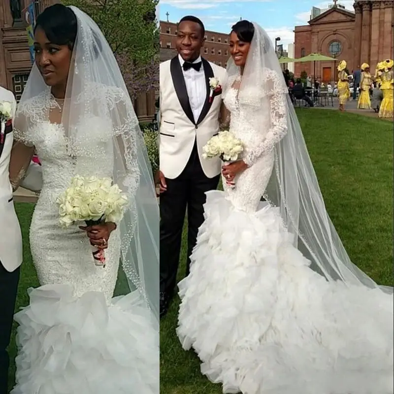 Свадебное платье-Русалка с длинным рукавом и круглым вырезом | Свадьбы торжества