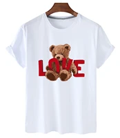 top love cute bear cotton print short sleeved o neck loose casual top t shirt male oversized t shirt for men and women s 3xl