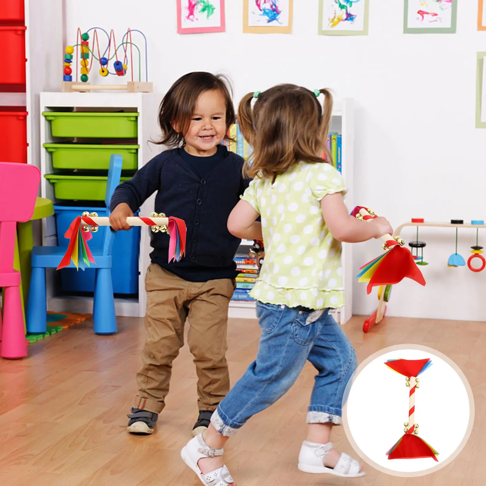 

4pcs Handheld Cheering Props with Bells Children Gymnastics Sports Plaything