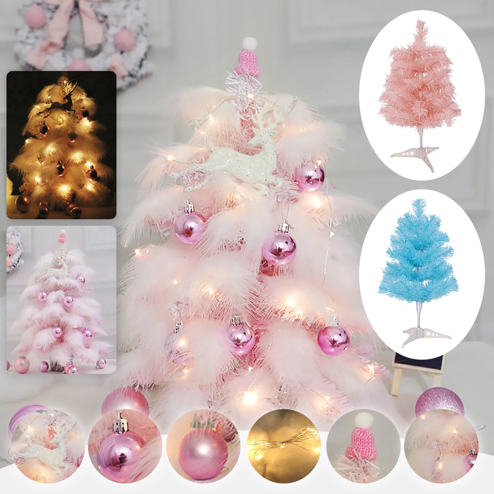 

LED Christmas Tree Decoration 60cm Blue Pink Tree Xmas Party Ornaments Simulation Cedar New Year Party Decorations Kids Gift