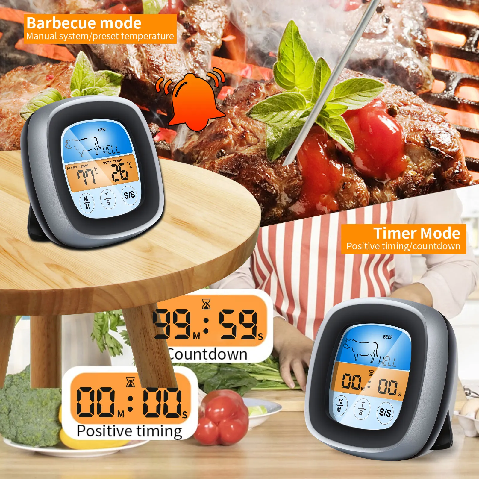 

New Cooking BBQ Temperature Meter 2021 Thermometer BBQ Digital Meat Kitchen Stainless Waterproof Meat Temperature Probe Oven