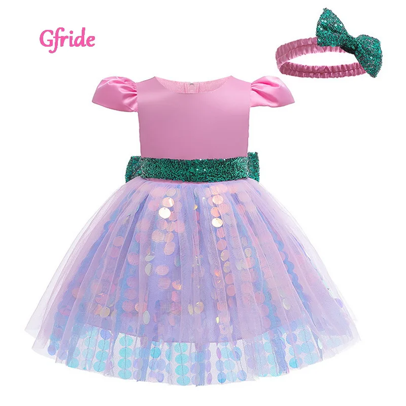 

Infant Baby Girl Dress Flowers Sequin Headband Tulle Baptism Dresses Girls 1st Year Birthday Appliqued Party Wedding Clothing