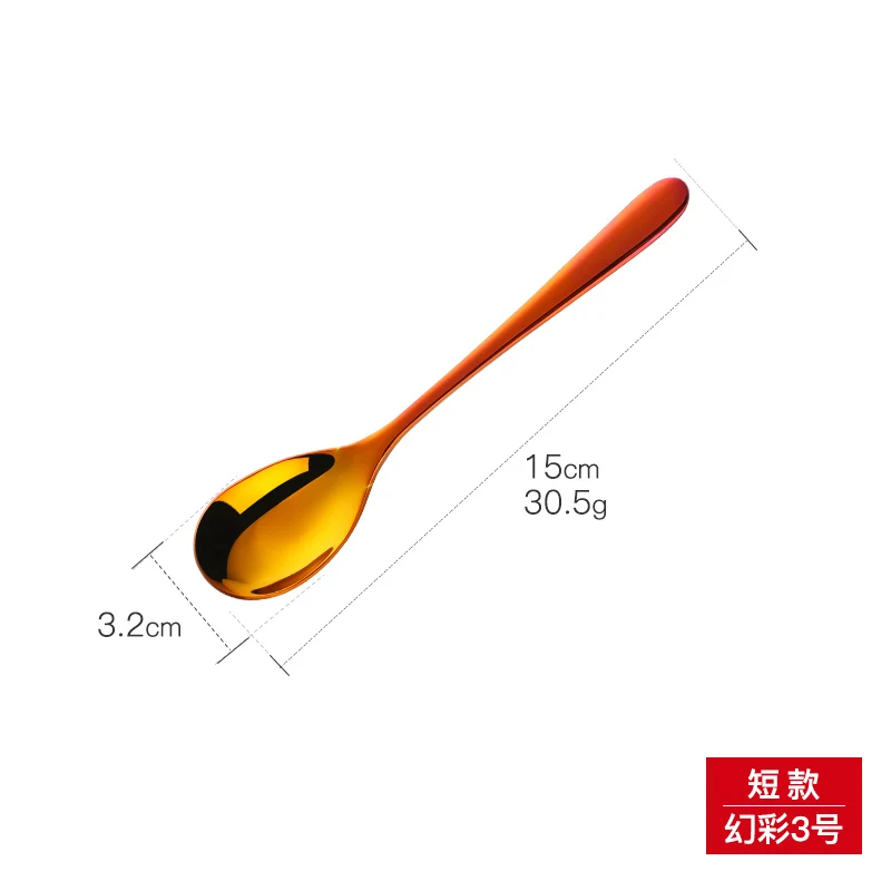 Orange Red-10PCS 10 шт., маленькая ложка для льда из нержавеющей стали, короткая ручка для мороженого, радужная десертная ложка, золотые чайные ложки, мини кофейная ложка, совок - Цвет: Orange Red-10PCS