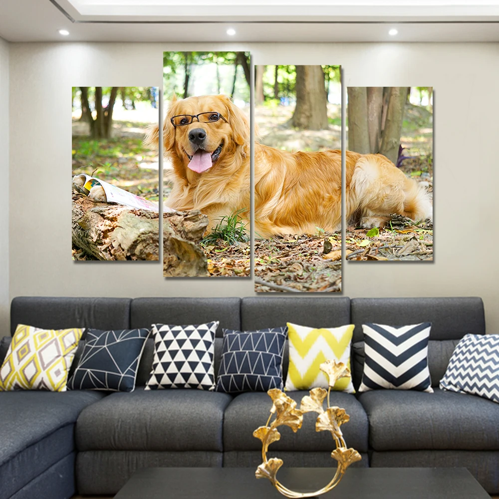 

Home Decor Wall Art Pictures 4 Pieces Dog with Glasses Canvas Painting for Living Room Hd Printing Modular Animals Posters