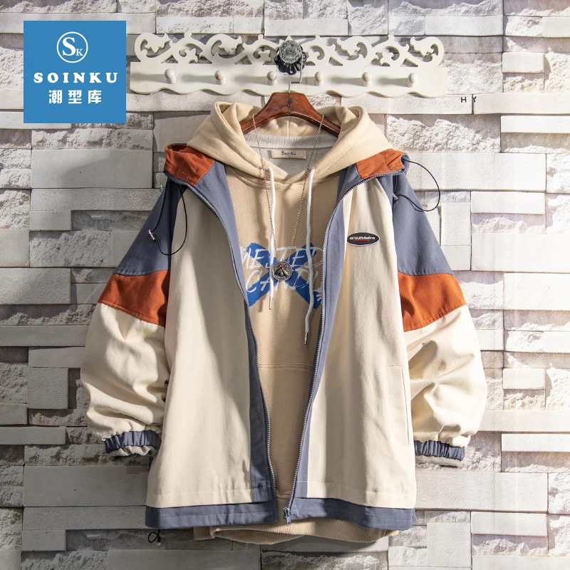 

Harakuju Jacket for Men Style Overcoat Patchwork Top Spring Jacket Streetwear Korean Coats Chaquetas Hombre Jackets BG50JS