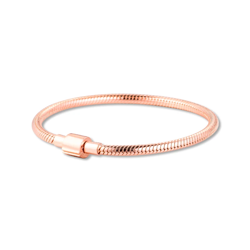 

Rose Gold Moments Barrel Clasp Snake Chain Bracelets for Women Genuine 925 Sterling Silver Jewelry DIY Making Pulseras Wholesale
