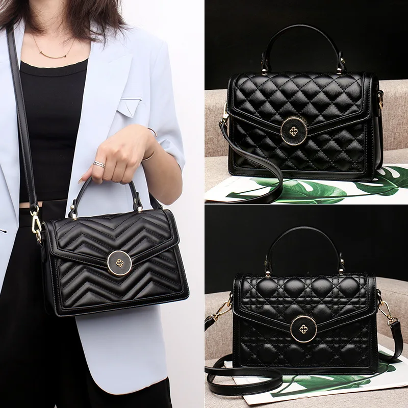 

High-quality Soft Leather Rhombic Embroidery Thread Small Square Bag Western Style High-quality One-shoulder Messenger Bag Bolso