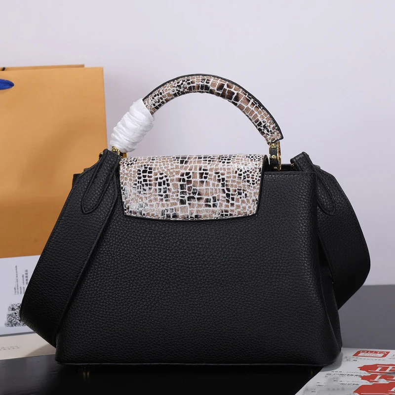 

Design retro contrast color snake print high-capacity leather handbags women's new shopping bags fashion diagonal shoulder bags