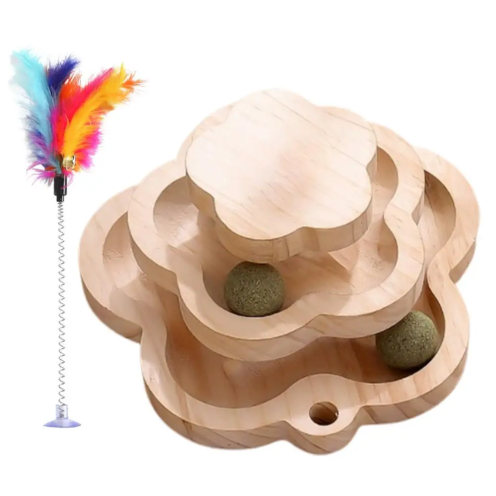 

Забавная роликовая игрушка для кошек, игрушки для кошек, круглая дорожка с движущимися шариками, интерактивные деревянные игрушки для коше...