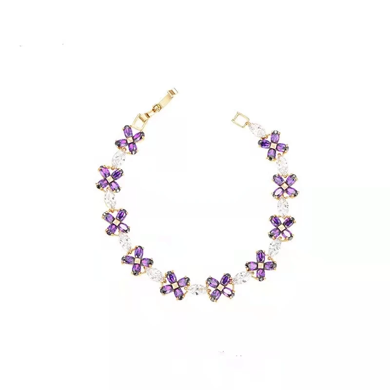 

High Quality Genuine Bracelet High-End Flower Sea Shape Shiny Zircon Gold Bracelet Ladies Fashion Jewelry Gift Free Shipping
