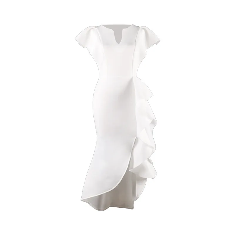 

Women Plus Size Ruffles Bodycon Dress 2021 New Summer Butterfly Sleeve White Party Dress for Ladies Evening Club Dress Vestidos