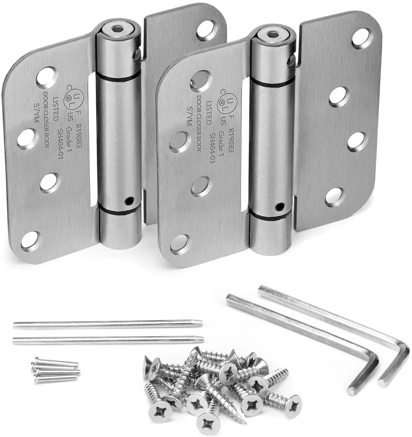 

KS Hardware Mortise Spring Hinge | Automatic Self Closing Door Hinges with Complete Installation Hardware | 4" X 4" with 5/8" Ra