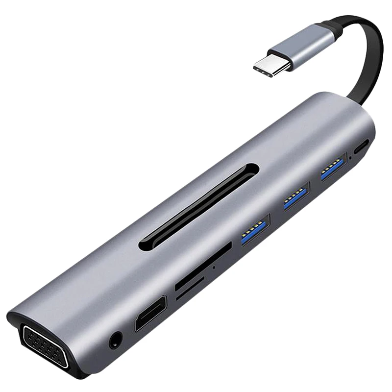 3 Usb C 0 к Pd концентратор Алюминиевый многопортовый адаптер с 4K Hdmi Sd Tf кардридер Vga 5