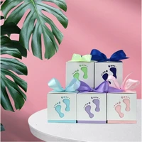 50pcs baby footprint candy boxes baby shower paper gift box packaging sweet bag footprints favour boxes baptism candy container