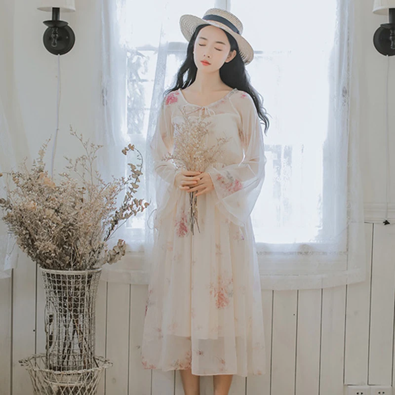 Женское шифоновое платье с расклешенным рукавом Длинное Элегантное приталенное