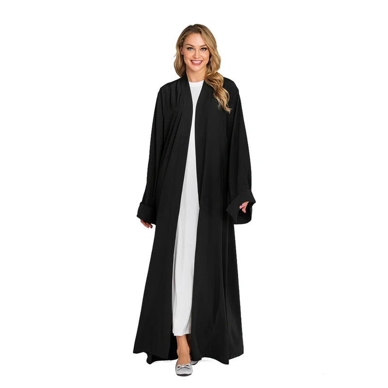Siskakia мусульманская женская одежда abaya Brief solid casual Muslimah Jubah 7 цветов мусульманская Дубайская одежда с тонким поясом новое поступление - Цвет: Black dress