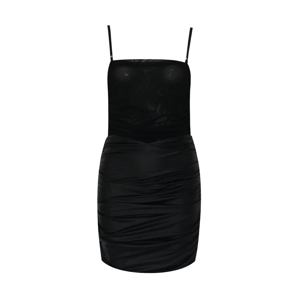 

2021 new summer cool suit versatile mesh bottomed Vest Top Mini pleated small black skirt suit