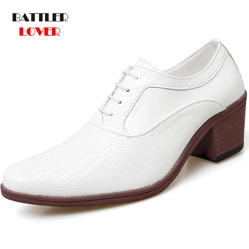 

5cm Heel Dress Shoes For Men 2021 Bling Party Banquet Shoes Male Fashion Pointed Toe Wedding Formal Shoes Homme Lace-up Oxfords