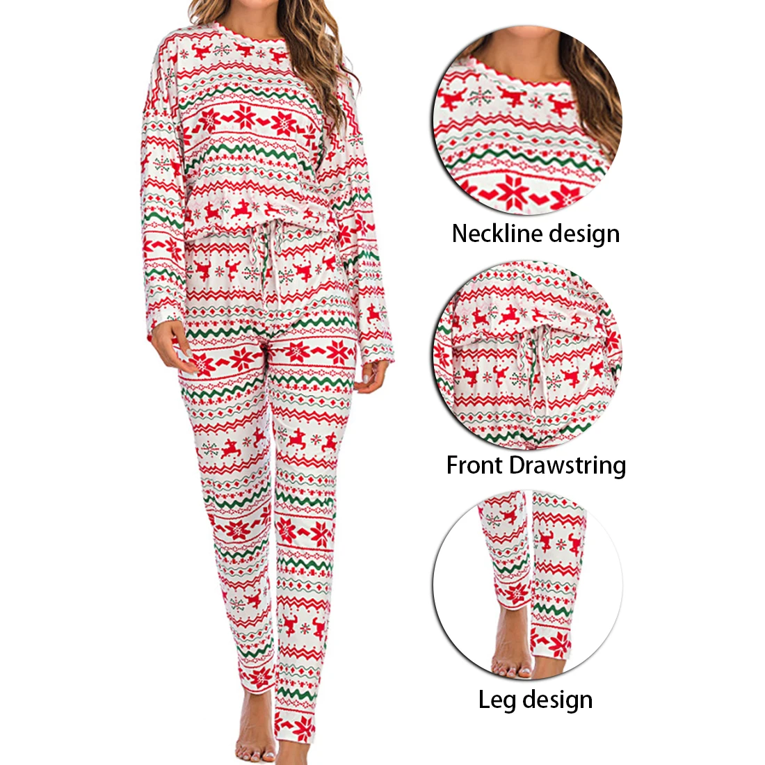 

Christmas Pajamas Two Pieces Sets Women Autumn Winter Letter Tree Print Long Sleeve Tops+Long Pencil Pants Home Suits