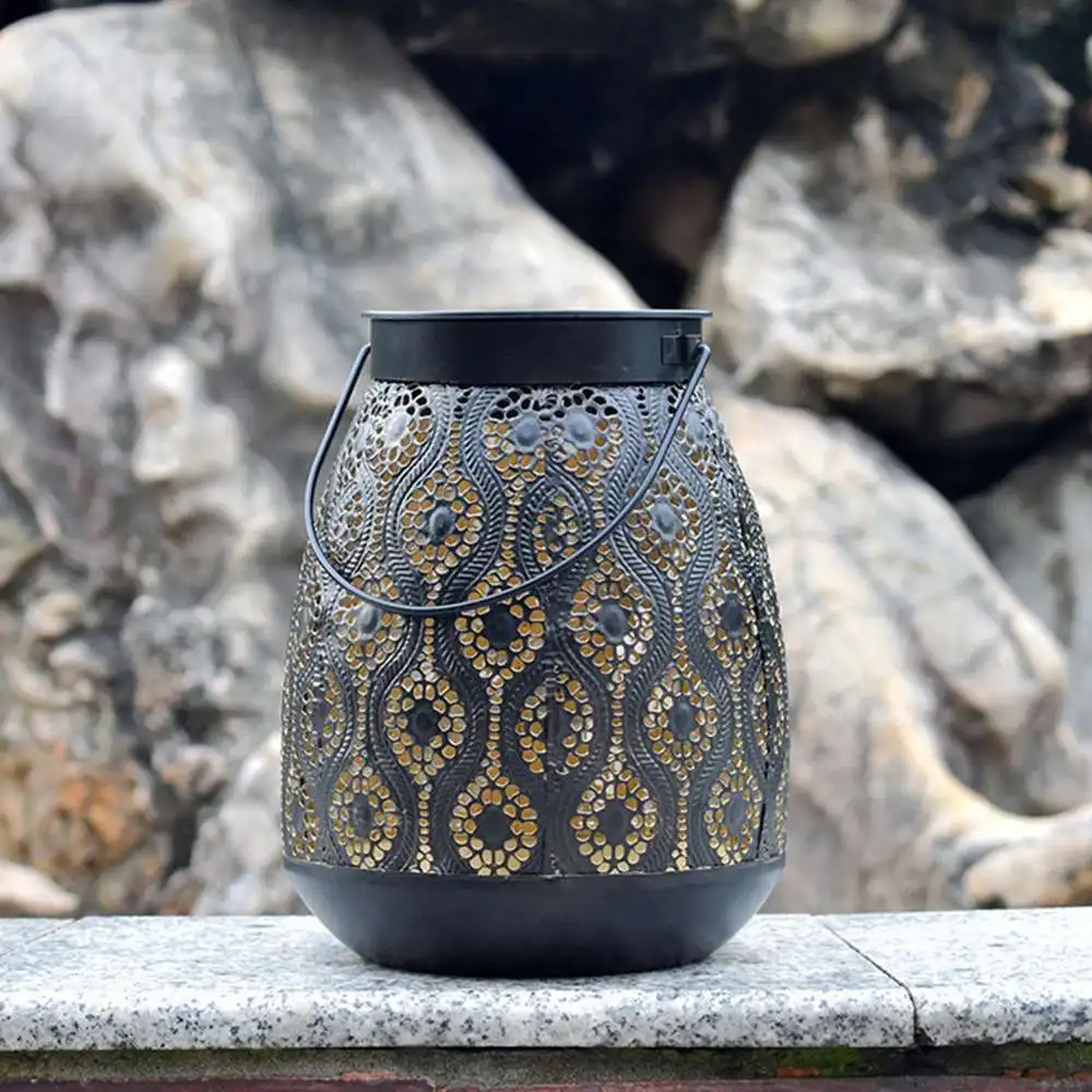 

Hanging Solar Lantern Light Iron Hollow Waterproof Vintage Outdoor For Yard