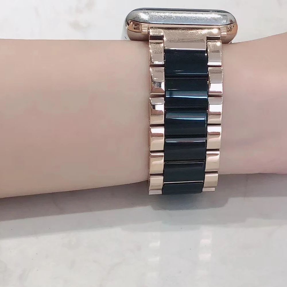 Luxury Resin + Steel Bracelet for Apple Watch Band Series 8 7 SE 6 5 4 3 Strap Ultra 49mm 41mm 45mm 40mm 44mm Metal Belt