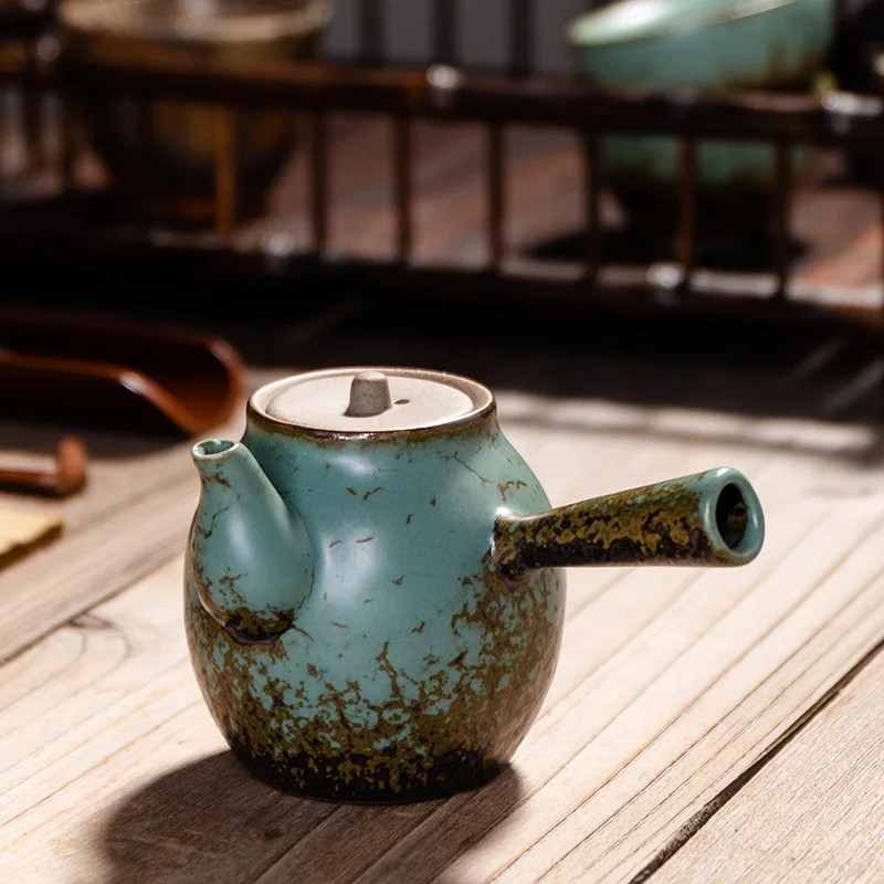 

Nostalgic Vintage Vintage Coarse Pottery Side Handle Pot Ceramic Pot Tea Making Heat Resistant Single Tea Pots Tea Set Siteel