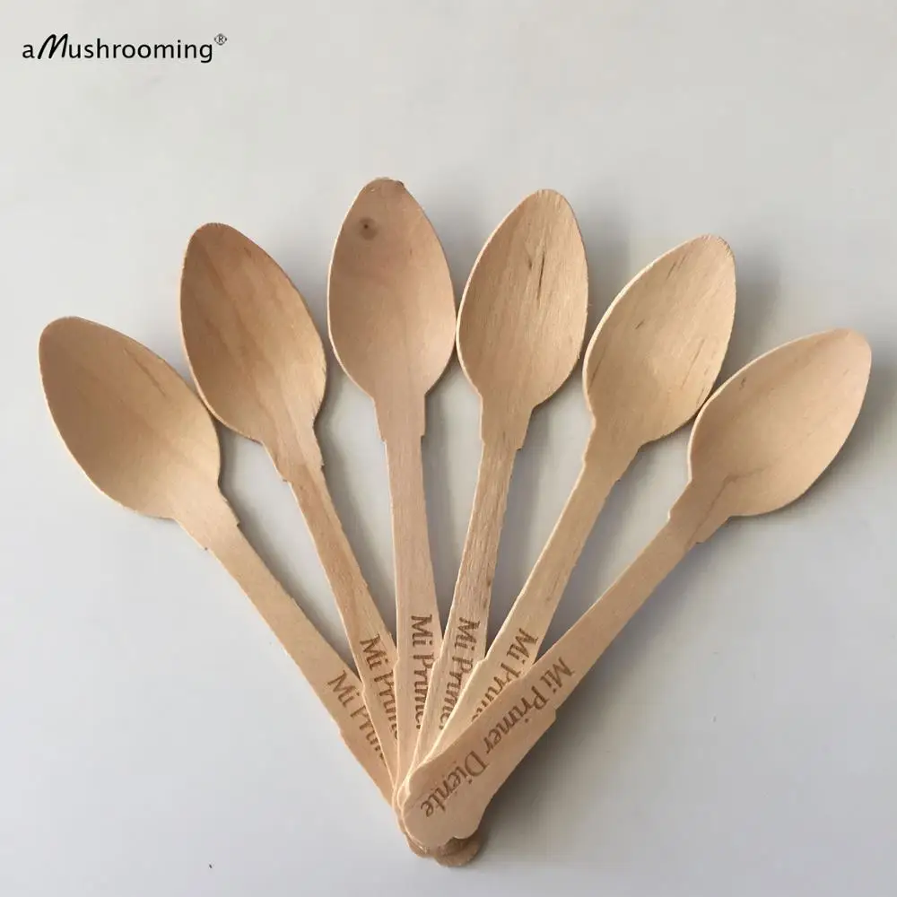 

10000 pieces Wooden Disposable spoons Disposable Kitchenware hotel pudding yogurt dessert cake shop can customized text