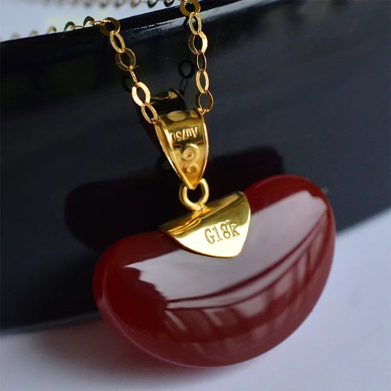 Чжиси Высокое качество 9*15 мм красные бобы ожерелье и кулон с натуральным 18