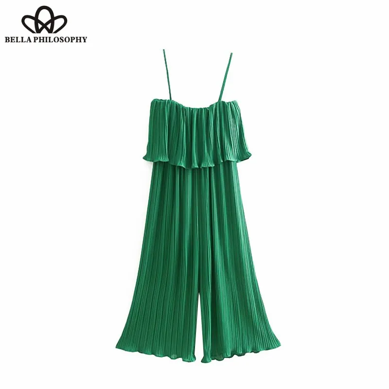 

HStar Vintage Stylish Solid Straps Jumpsuits spring Sleeveless Backless Ruffle Pleated Chiffon Playsuits Casual Body Femme