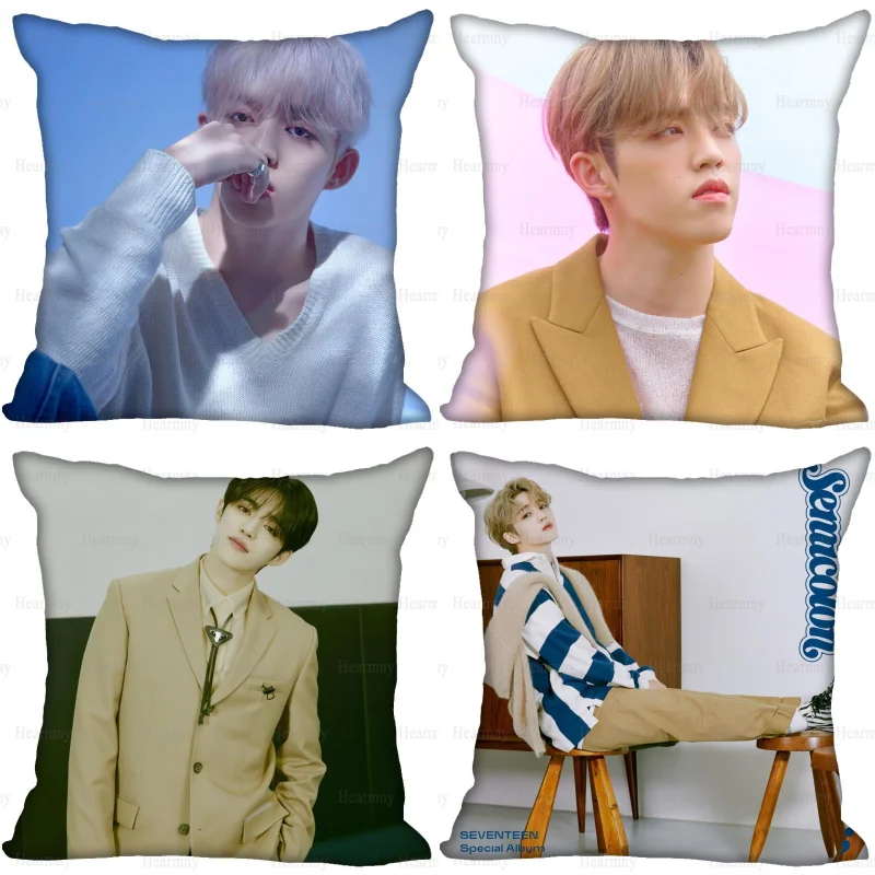 

KPOP Seventeen SCOUPS Pillow Cover Bedroom Home Office Decorative Pillowcase Square Zipper Pillow Cases Satin Fabric 0512