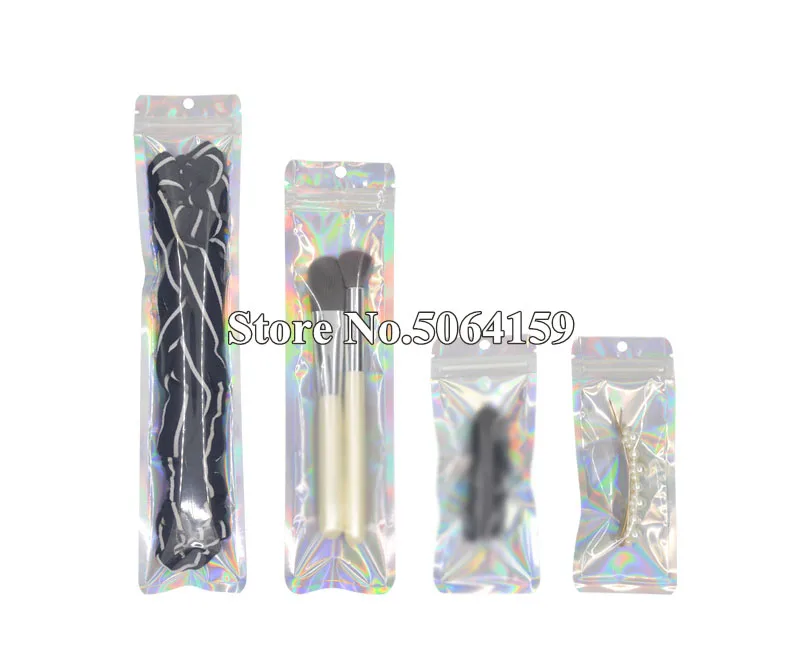 Длинный односторонний прозрачный голографический пластиковый пакет с застежкой