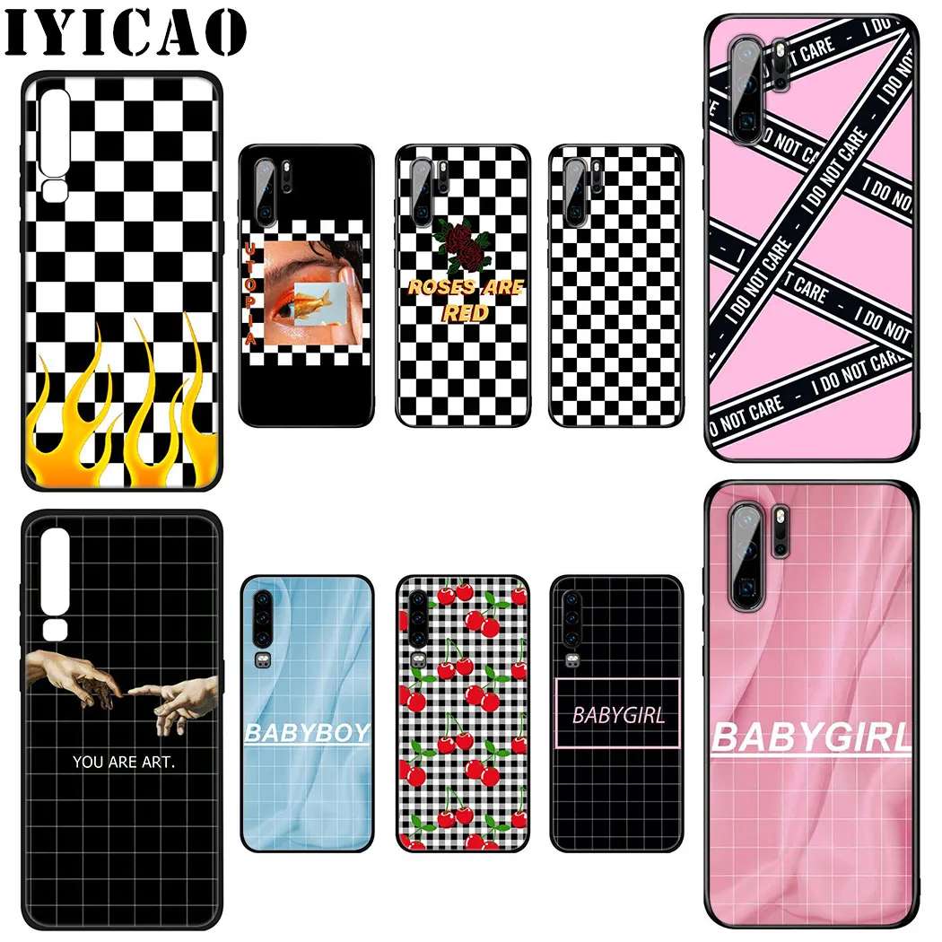 Мягкий силиконовый чехол в клетку с шахматным узором для Huawei Y9 Y7 Y6 Prime Y5 из ТПУ P8 P9