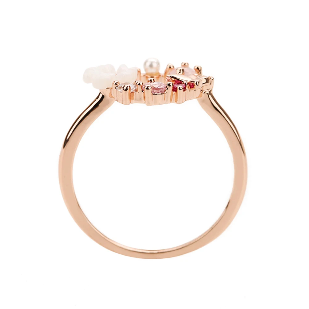 

Korea's New Exquisite Rose Gold Crystal Flower Ring Fashion Temperament Sweet Versatile Love Opening Ring Female Jewelry