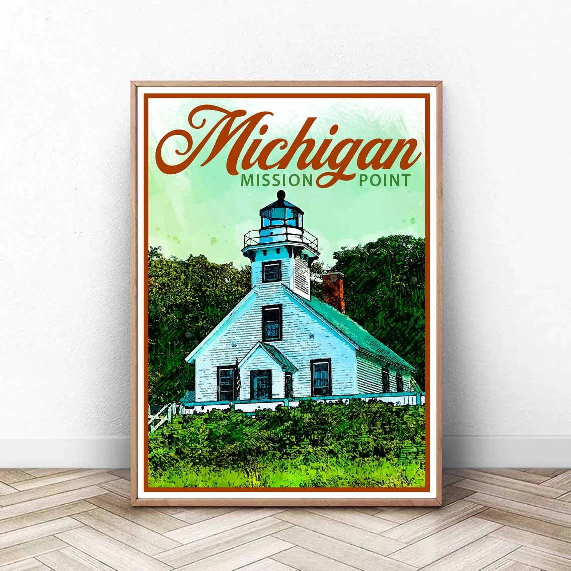 Постер для путешествий из Мичигана винтажный принт Декор маяк миссии настенное