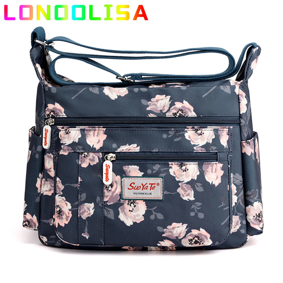 

Multi-flowers Color Handbags Large Capacity Casual Travel Bags 3 Layers Women Shoulder Bags Waterproof Nylon Messenger Bags