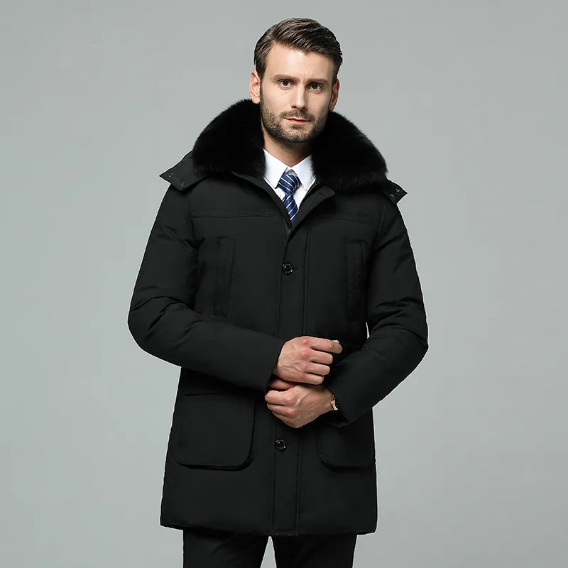 Boollili 2020 New Men's Down Jacket Winter Coat Real Fox Fur Collar Plus Size Long Duck Puffer Men | Мужская одежда
