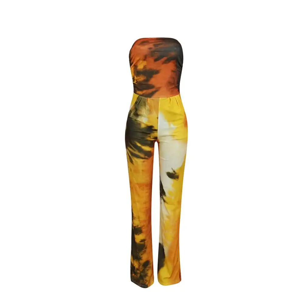 

2020 new fashion tie dye printed casual Jumpsuit pants slim off shoulder sleeveless women's bra pants